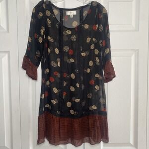 Moulinette Soeurs Womens XS Anthropologie Black Sheer Floral Top